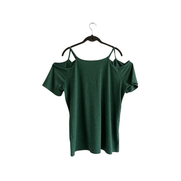Women's Cold Shoulder Short Sleeve T-Shirt-Green- Size XL - Picture 2 of 5